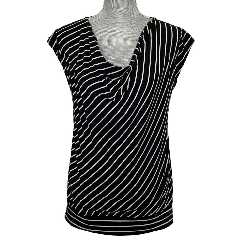 Motherhood Maternity Cowl Neck Top - Size Small - Black w/White Diagonal Stripes